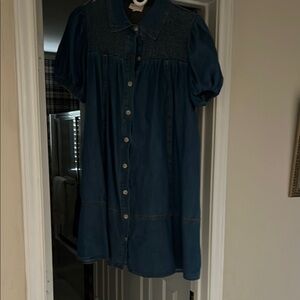 Entro Blue Puff Sleeve Mini Dress with Peter Pan Collar